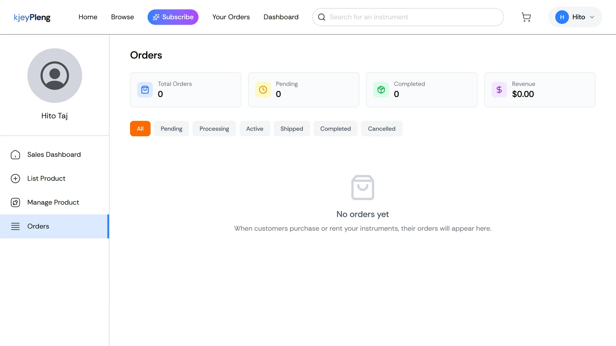 KjeyPleng seller orders page with totals and status tabs